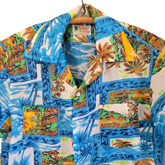 Waikiki Holiday Vintage Hawaiian Shirt Multicolor Tropical Print Short Sleeve - Picture 5 of 8